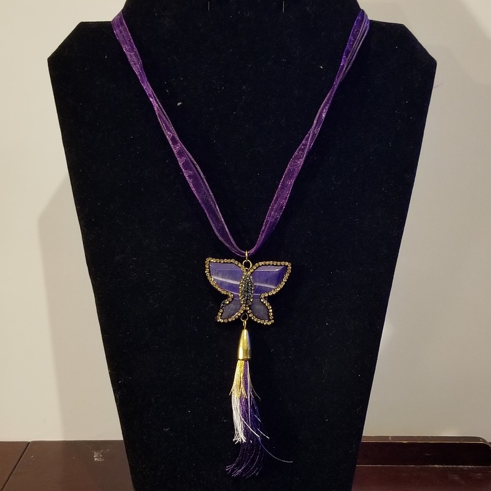 Banded Agate Butterfly Necklace